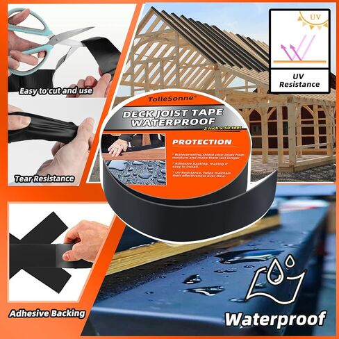 شريط رافدة من 10 عبوات من TolleSonne للتزيين مقاس 2 بوصة × 50 بوصة، شريط بوتيل مقاوم للطقس، شريط وامض ذاتي اللصق للخشب الصلب للأسطح الخشبية، سقف عوارض 2 بوصة × 50 قدمًا in Kuwait