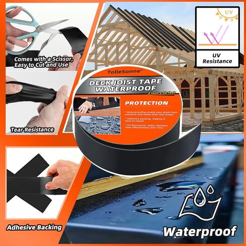 TolleSonne 10 Pack Joist Tape for Decking 2" x 50' Weather-Resistant Butyl Joist Tape, Self Adhesive Deck Flashing Tape for Hardwood for Wood Decks Beams Roof 2 inch x 50 feet in Saudi Arabia
