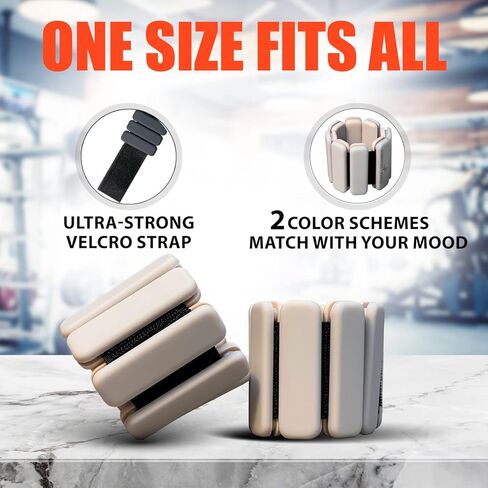 أساور الكاحل للمعصم القوي للجمباز للنساء والرجال - سوار الدمبل للمشي والركض واليوجا وصالة الألعاب الرياضية وتدريبات القوة (1 رطل - زوج بيج كريمي) in Kuwait