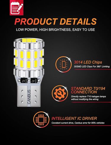 DURAUTOM 12V-24V Wedge194 T10 W5W LED Bulbs Error Free, Newest Extremely Bright 6500K White, For Interior Dome Map Door Courtesy License Plate Trunk Lights (Pack of 4) in Saudi Arabia