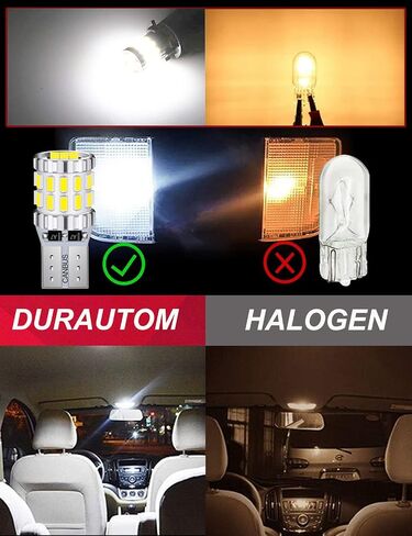 DURAUTOM 12V-24V Wedge194 T10 W5W LED Bulbs Error Free, Newest Extremely Bright 6500K White, For Interior Dome Map Door Courtesy License Plate Trunk Lights (Pack of 4) in Saudi Arabia
