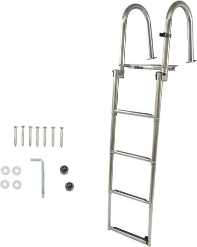 WFLNHB قارب عائم 4 خطوات سلم قابل للطي، سلم قابل للطي من الفولاذ المقاوم للصدأ الفاخر مع دواسة يد درابزين سلم يخت بحري in Kuwait