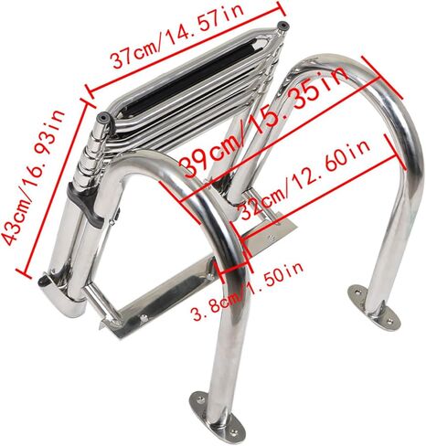 WFLNHB قارب عائم 4 خطوات سلم قابل للطي، سلم قابل للطي من الفولاذ المقاوم للصدأ الفاخر مع دواسة يد درابزين سلم يخت بحري in Kuwait