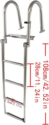 WFLNHB قارب عائم 4 خطوات سلم قابل للطي، سلم قابل للطي من الفولاذ المقاوم للصدأ الفاخر مع دواسة يد درابزين سلم يخت بحري in Kuwait