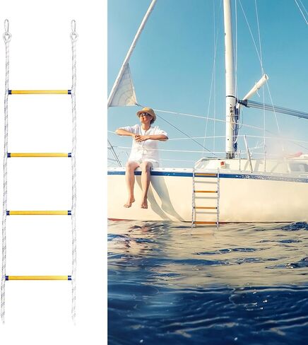 4 Steps Boat Rope Ladder, Portable Outdoor Climbing Rope Boarding Ladder for Inflatable Boat, Kayak, Motorboat, Canoeing, Assist Boat, Sailboat, Jet Skis White in Kuwait