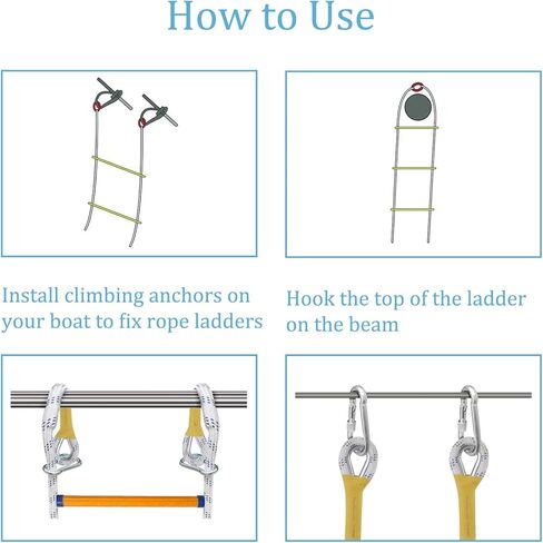 4 Steps Boat Rope Ladder, Portable Outdoor Climbing Rope Boarding Ladder for Inflatable Boat, Kayak, Motorboat, Canoeing, Assist Boat, Sailboat, Jet Skis White in Kuwait