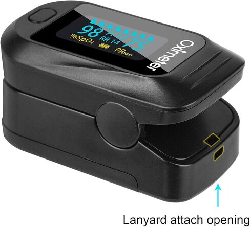 Tomorotec Fingertip Pulse Oximeter Accurate Blood Oxygen Saturation Level (SpO2), Perfusion Index (PI), Pulse Rate (PR), Respiratory Rate (RR) Monitor with Lanyard [Sports & Aviation Use Only] (Black) in Saudi Arabia