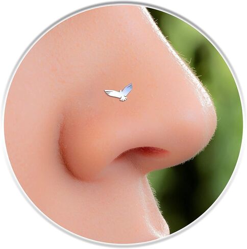 Nose Stud Piercing 925 Silver 22G - Tiny L Shape Parrot Nose Stud Unique Piercings - Cute Shapes Nose Pins Jewelry in Saudi Arabia