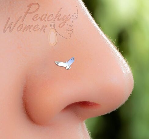 Nose Stud Piercing 925 Silver 22G - Tiny L Shape Parrot Nose Stud Unique Piercings - Cute Shapes Nose Pins Jewelry in Saudi Arabia