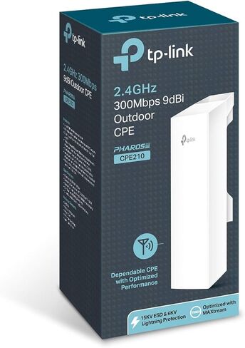 TP-Link Long Range Outdoor Wifi Transmitter – 2.4GHz, 300Mbps, High Gain Mimo Antenna, 5km+ Point to Point Wireless Transmission, Poe Powered W/ Poe Adapter Included, Wisp Modes (CPE210) (Renewed) in Kuwait