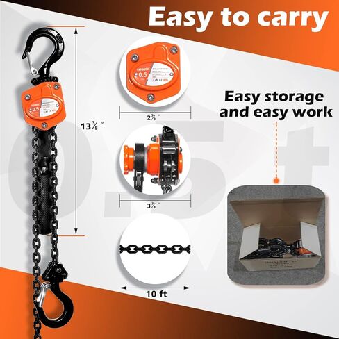 YATOINTO رافعة صغيرة بسلسلة رافعة 1/2 طن 1100 رطل رافعة رافعة 5 قدم رافعة سلسلة سقاطة 2 خطاف عالي التحمل هيكل فولاذي من الدرجة الصناعية (1100 رطل 5 قدم) in Kuwait