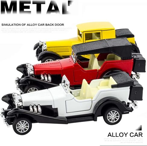 6 Pack - Diecast Cars Antique Classic American Vehicles with Pullback Action and Openable Doors, Collectible Vintage Retro Model Cars Toy for Display and Gifts for Kids (1:32 Scale) in Saudi Arabia