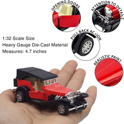 6 Pack - Diecast Cars Antique Classic American Vehicles with Pullback Action and Openable Doors, Collectible Vintage Retro Model Cars Toy for Display and Gifts for Kids (1:32 Scale) in Saudi Arabia