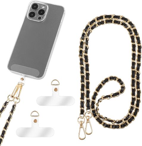 Amaxiu Women PU Leather Phone Lanyard, Metal Phone Charm Cell Phone Chain Strap Hand Free Cellphone Neck Strap for Phone in Saudi Arabia