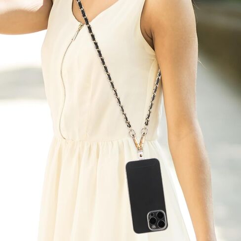 Amaxiu Women PU Leather Phone Lanyard, Metal Phone Charm Cell Phone Chain Strap Hand Free Cellphone Neck Strap for Phone in Saudi Arabia