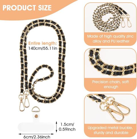 Amaxiu Women PU Leather Phone Lanyard, Metal Phone Charm Cell Phone Chain Strap Hand Free Cellphone Neck Strap for Phone in Saudi Arabia