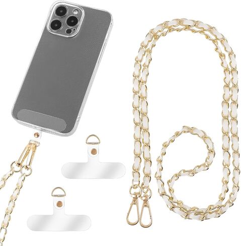 Amaxiu Women PU Leather Phone Lanyard, Metal Phone Charm Cell Phone Chain Strap Hand Free Cellphone Neck Strap for Phone in Saudi Arabia