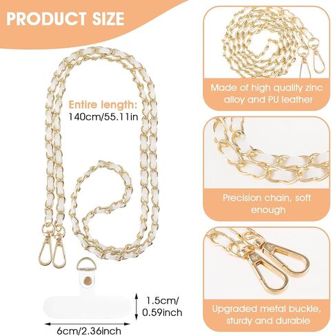 Amaxiu Women PU Leather Phone Lanyard, Metal Phone Charm Cell Phone Chain Strap Hand Free Cellphone Neck Strap for Phone in Saudi Arabia
