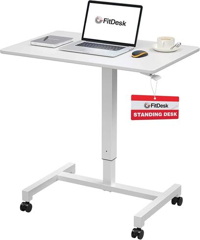 FitDesk Height Adjustable Desk - Pneumatic Standing Laptop Desk, Portable Office Work Station Stand Up Desk, Mobile Desk Workstations Organizer, Portable Office Desk for Home Office - Walnut, 27" in Saudi Arabia