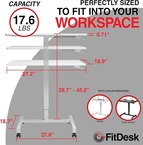 FitDesk Height Adjustable Desk - Pneumatic Standing Laptop Desk, Portable Office Work Station Stand Up Desk, Mobile Desk Workstations Organizer, Portable Office Desk for Home Office - Walnut, 27" in Saudi Arabia