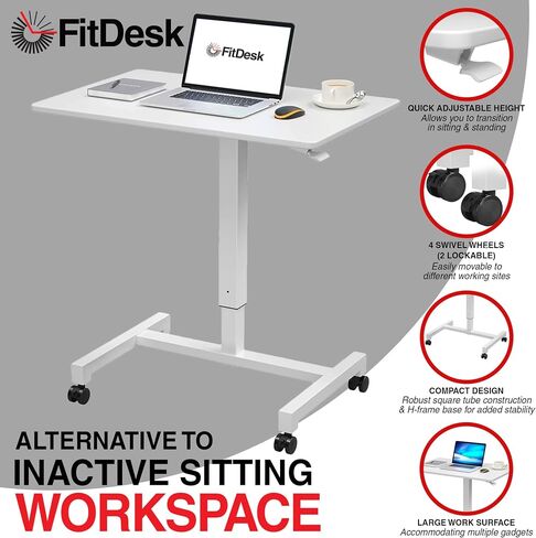 FitDesk Height Adjustable Desk - Pneumatic Standing Laptop Desk, Portable Office Work Station Stand Up Desk, Mobile Desk Workstations Organizer, Portable Office Desk for Home Office - Walnut, 27" in Saudi Arabia