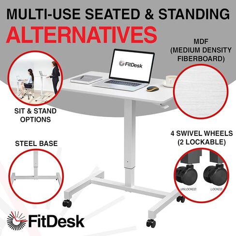 FitDesk Height Adjustable Desk - Pneumatic Standing Laptop Desk, Portable Office Work Station Stand Up Desk, Mobile Desk Workstations Organizer, Portable Office Desk for Home Office - Walnut, 27" in Saudi Arabia