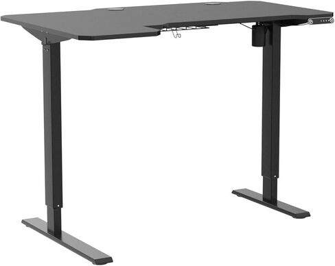مكتب قائم قابل للتعديل بارتفاع كهربائي على شكل حرف L من bilbil مقاس 59 بوصة، طاولة مرتفعة للمكتب المنزلي مع لوحة توصيل، إطار أسود وأعلى in Kuwait
