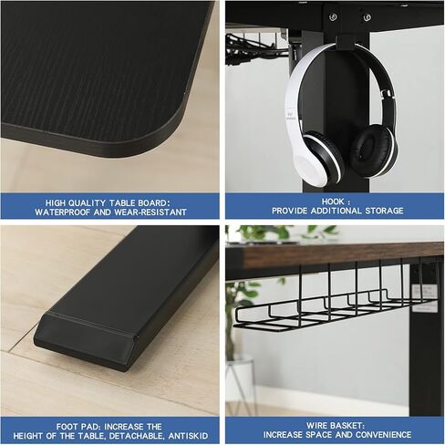 مكتب قائم قابل للتعديل بارتفاع كهربائي على شكل حرف L من bilbil مقاس 59 بوصة، طاولة مرتفعة للمكتب المنزلي مع لوحة توصيل، إطار أسود وأعلى in Kuwait