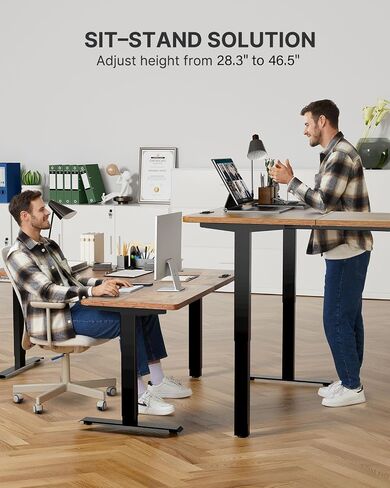Marsail L على شكل مكتب قائم كهربائي، 55 × 34 بوصة مكتب قائم قابل للتعديل الارتفاع مع خطاف سماعة الرأس، مكتب كمبيوتر كبير يجلس مكتبًا للمكتب المنزلي، محطة عمل قوية للكتابة in Saudi Arabia