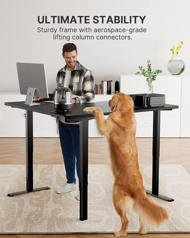 Marsail L على شكل مكتب قائم كهربائي، 55 × 34 بوصة مكتب قائم قابل للتعديل الارتفاع مع خطاف سماعة الرأس، مكتب كمبيوتر كبير يجلس مكتبًا للمكتب المنزلي، محطة عمل قوية للكتابة in Saudi Arabia