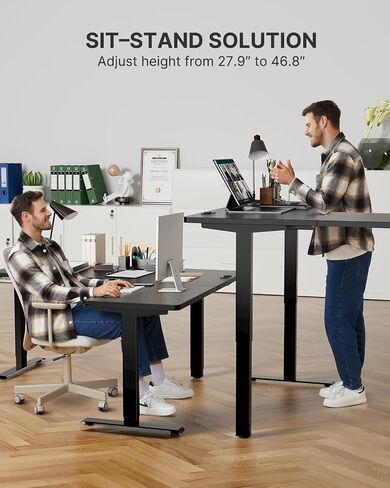 Marsail L على شكل مكتب قائم كهربائي، 55 × 34 بوصة مكتب قائم قابل للتعديل الارتفاع مع خطاف سماعة الرأس، مكتب كمبيوتر كبير يجلس مكتبًا للمكتب المنزلي، محطة عمل قوية للكتابة in Saudi Arabia