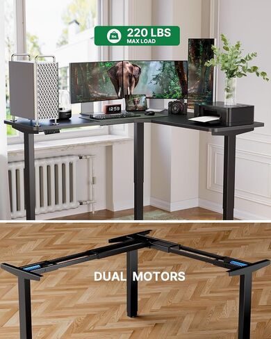 Marsail L على شكل مكتب قائم كهربائي، 55 × 34 بوصة مكتب قائم قابل للتعديل الارتفاع مع خطاف سماعة الرأس، مكتب كمبيوتر كبير يجلس مكتبًا للمكتب المنزلي، محطة عمل قوية للكتابة in Saudi Arabia