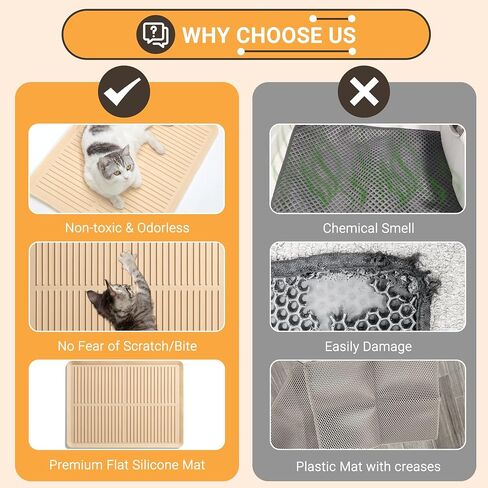 Rubber Cat Litter Mat 27'' x 20" Raised Edge, Large Cat Litter Trapping Mat for Litter Box Food-graded Silicone Waterproof Easy to Wash, Anti-slip Backing Litter Catcher Mat in Kuwait