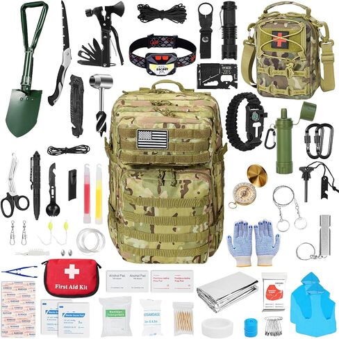 Survival First Aid Kit,99PCS Professional Survival Gear Large Hiking Backpack with Emergency Equipment Outdoor Adventure Accessories,Gift for Men Father - Brown in Saudi Arabia