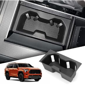 SMABEE Center Console Armrest Cup Holder Insert for Toyota Sequoia 2024 2025 / Tundra 2022-2025 Accessories TPE Armrest Rear Box Drink Organizer Interior Black in Kuwait