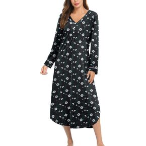 Ekouaer Nightgowns for Women Long Sleeve Nightgown Long Sleepwear Button Down Sleep Shirt Soft Night Gown S-4XL in Saudi Arabia