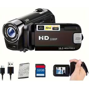 16x Digital Zoom Camera Equipped with a 270° Rotating LED flip Screen, 32GB Memory Card, 1080P high-Definition Wide-Angle Camera, and a Portable Video Recorder, (Pink) in Kuwait