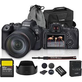 Canon EOS R6 Mark II Camera بدون مرآة مع RF 24-105mm f/4-7.1 هي عدسة STM | 24.2mp مستشعر CMOS كامل الإطار ، فيديو 4K 60P ، بكسل CMOS AF II مع حقيبة الكتف وبطاقة 64 جيجابايت in Kuwait