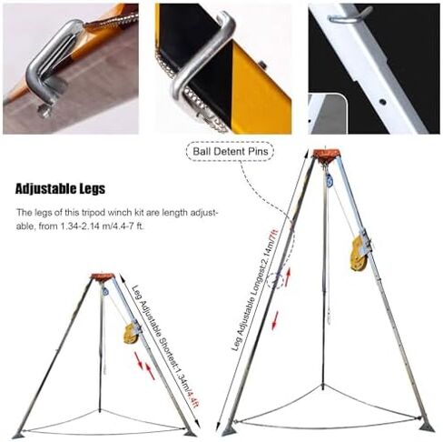 Emergency Rescue Tripod Kit - 1200Lbs Aluminum Alloy Confined Space Hoist Portable Tripod with Fall Protector & 65Ft Winch for Emergency Rescues & Safety in Saudi Arabia