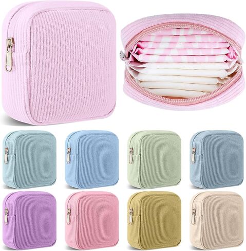 9 Pcs Sanitary Storage Pouch Mini Corduroy Makeup Bag Period Pouch Tampon Bag for Women Teacher Purse Small Portable Preppy Wallet Set with Zipper for Travelling(Vintage Color) in Kuwait