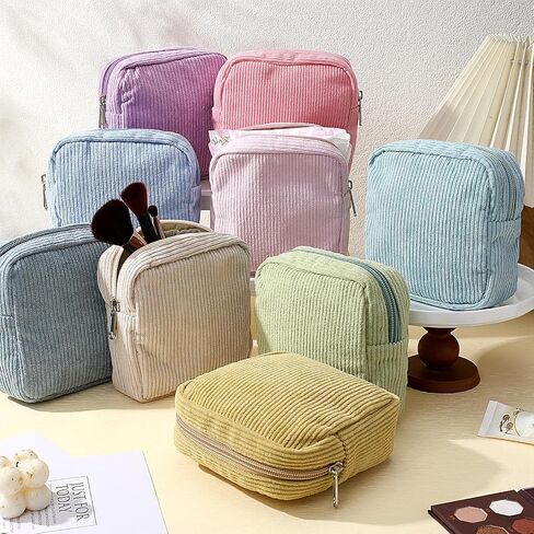 9 Pcs Sanitary Storage Pouch Mini Corduroy Makeup Bag Period Pouch Tampon Bag for Women Teacher Purse Small Portable Preppy Wallet Set with Zipper for Travelling(Vintage Color) in Kuwait