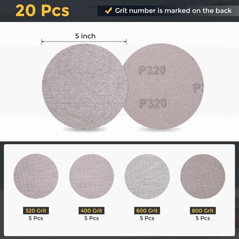 HARFINGTON 5 Inch Mesh Sanding Disc, 20pcs 320/400/600/800 Grit Dust Free Drywall Sandpaper Hook and Loop Sander Pads for Drywall Putty Floor in Saudi Arabia