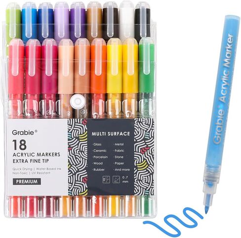 Grabie Black & White Tip Fine Tip Marker Marker Acrylic Paint Set ، 6 حزمة ، وأقلام طلاء أكريليك 0.7 ملم لأبرز الأحداث والتفاصيل الدقيقة على الرسومات ، خشب اللوحة الصخرية الزجاجية ، وعلامات أبيض أبيض in Kuwait