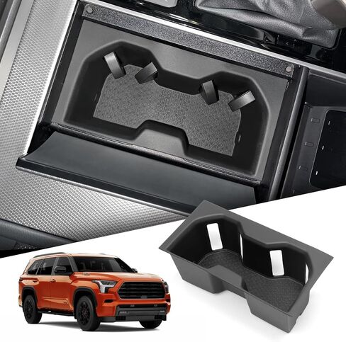 SMABEE Center Console Armrest Cup Holder Insert for Toyota Sequoia 2024 2025 / Tundra 2022-2025 Accessories TPE Armrest Rear Box Drink Organizer Interior Black in Kuwait