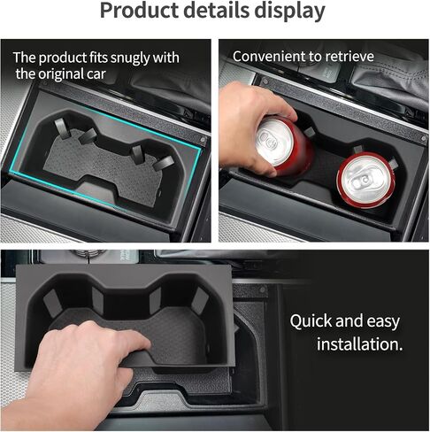 SMABEE Center Console Armrest Cup Holder Insert for Toyota Sequoia 2024 2025 / Tundra 2022-2025 Accessories TPE Armrest Rear Box Drink Organizer Interior Black in Kuwait