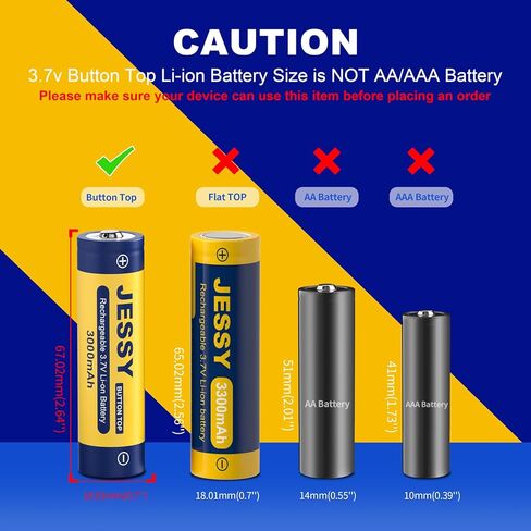 JESSY 18650 Rechargeable Battery 3.7Volt 18650 Battery Button Top 3000mAh High Capacity 18650 Batteries for Flashlights, Headlamp 4 Pack in Kuwait