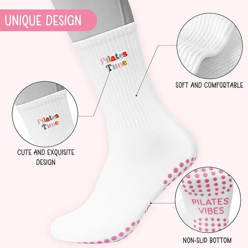 Cute Pilates Socks, Pink Crew Grippy Socks for Studio Reformer Workout Style in Kuwait