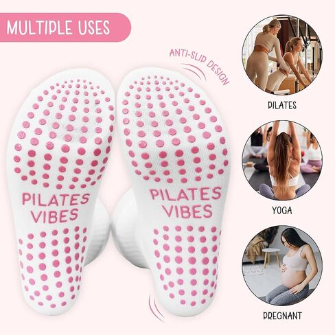 Cute Pilates Socks, Pink Crew Grippy Socks for Studio Reformer Workout Style in Kuwait