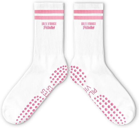 Cute Pilates Socks, Pink Crew Grippy Socks for Studio Reformer Workout Style in Kuwait