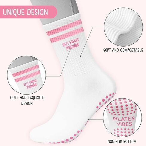 Cute Pilates Socks, Pink Crew Grippy Socks for Studio Reformer Workout Style in Kuwait
